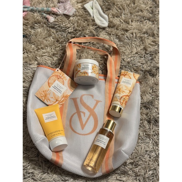 Victorias Secret Mandarin Honeysuckle Energize 5pc Body Care Set with Mesh Tote - Picture 2 of 8